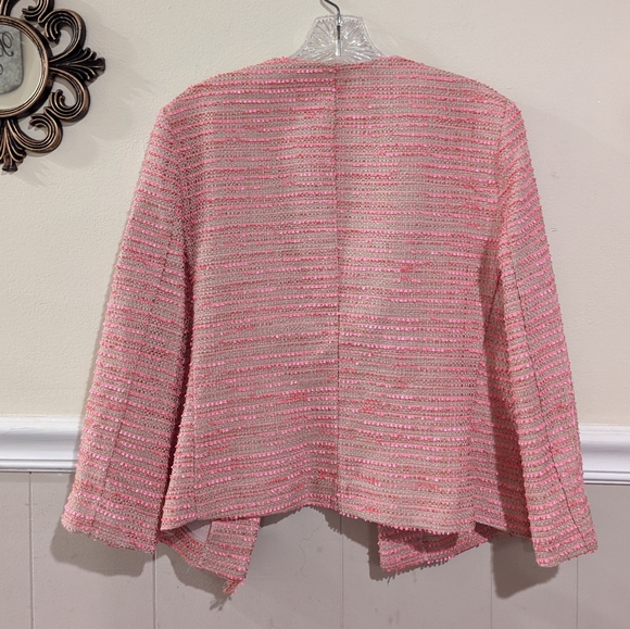 Amanda Uprichard Pink Fringe Open Front Cardigan Tweed Jacket - Picture 2 of 5